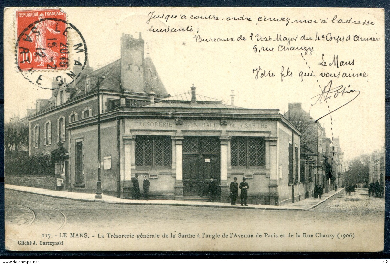 LE MANS - La Trésorerie Générale De La Sarthe à L'angle De L'Avenue De Paris Et De La Rue Chanzy (1906) - Le Mans