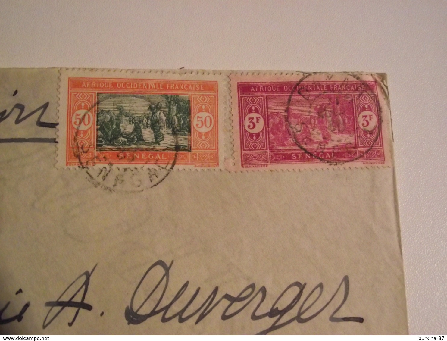 SENEGAL, Afrique Occidentale Française, Enveloppe,  1938, Timbres 3F + 50 - Senegal (1960-...)