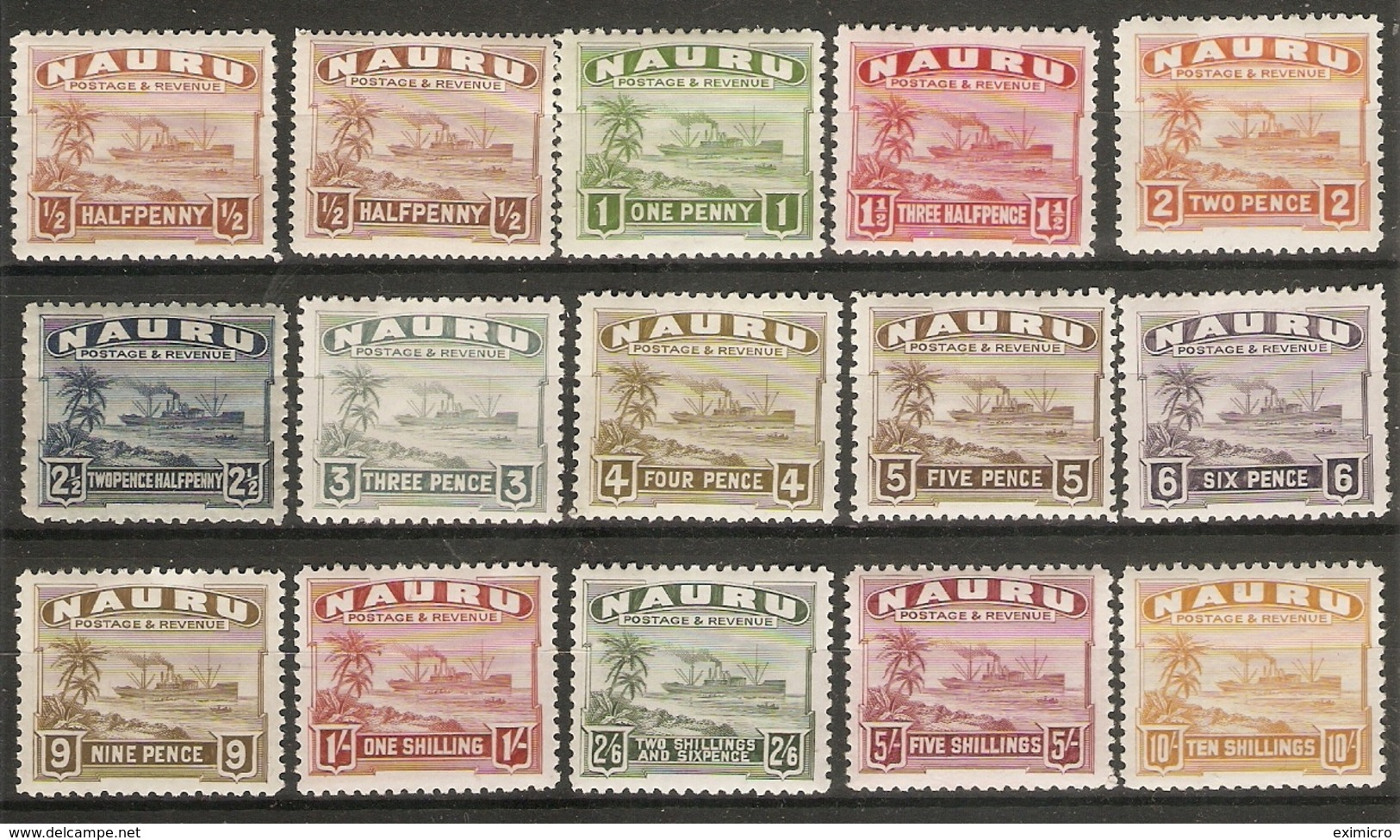 NAURU 1937 - 1948 SET OF 15 STAMPS SG 26B/39B LIGHTLY MOUNTED MINT Cat £204 - Nauru