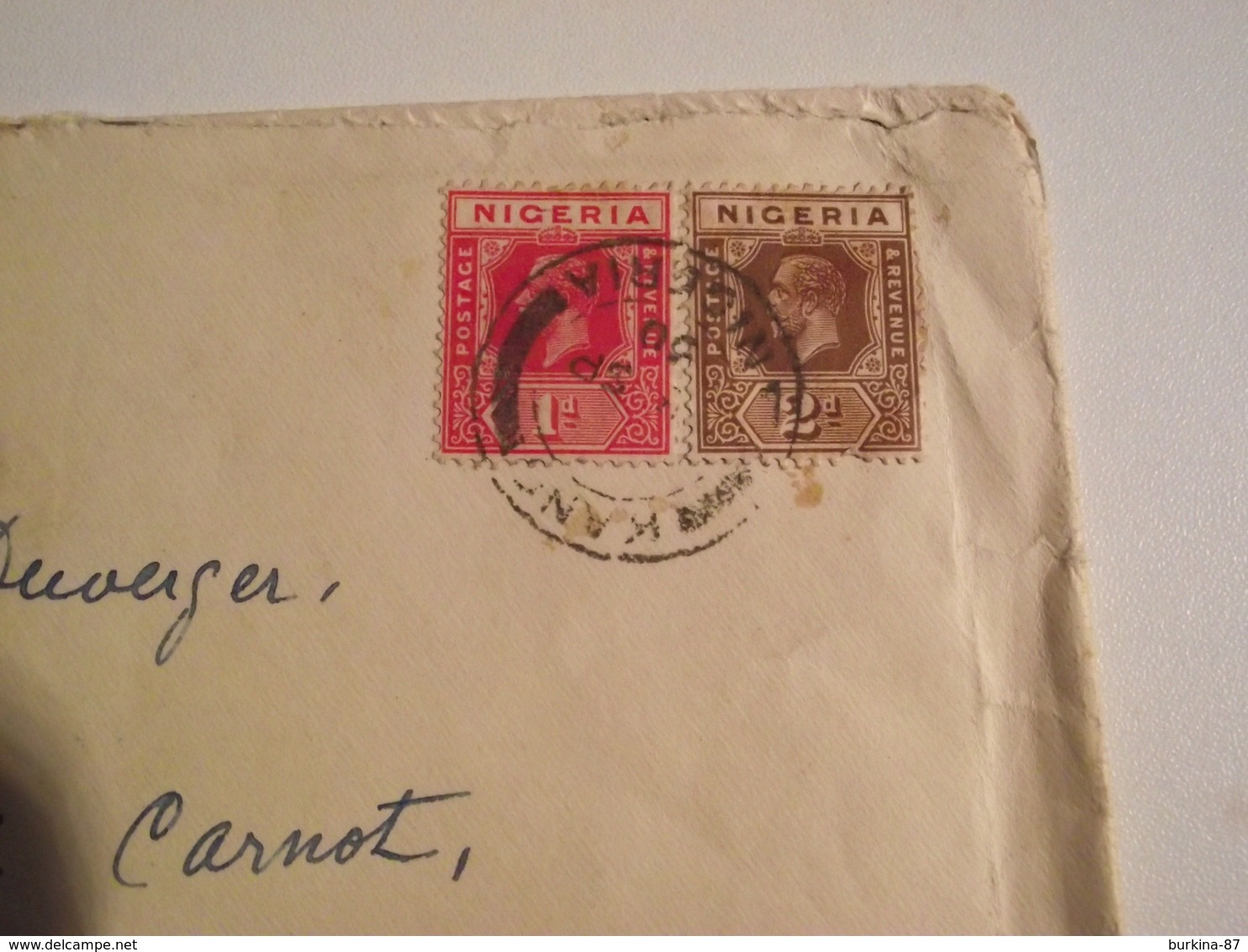 NIGERIA, Enveloppe,  1938, Timbres 1 + 2, Pour La France Limoges - Nigeria (1961-...)