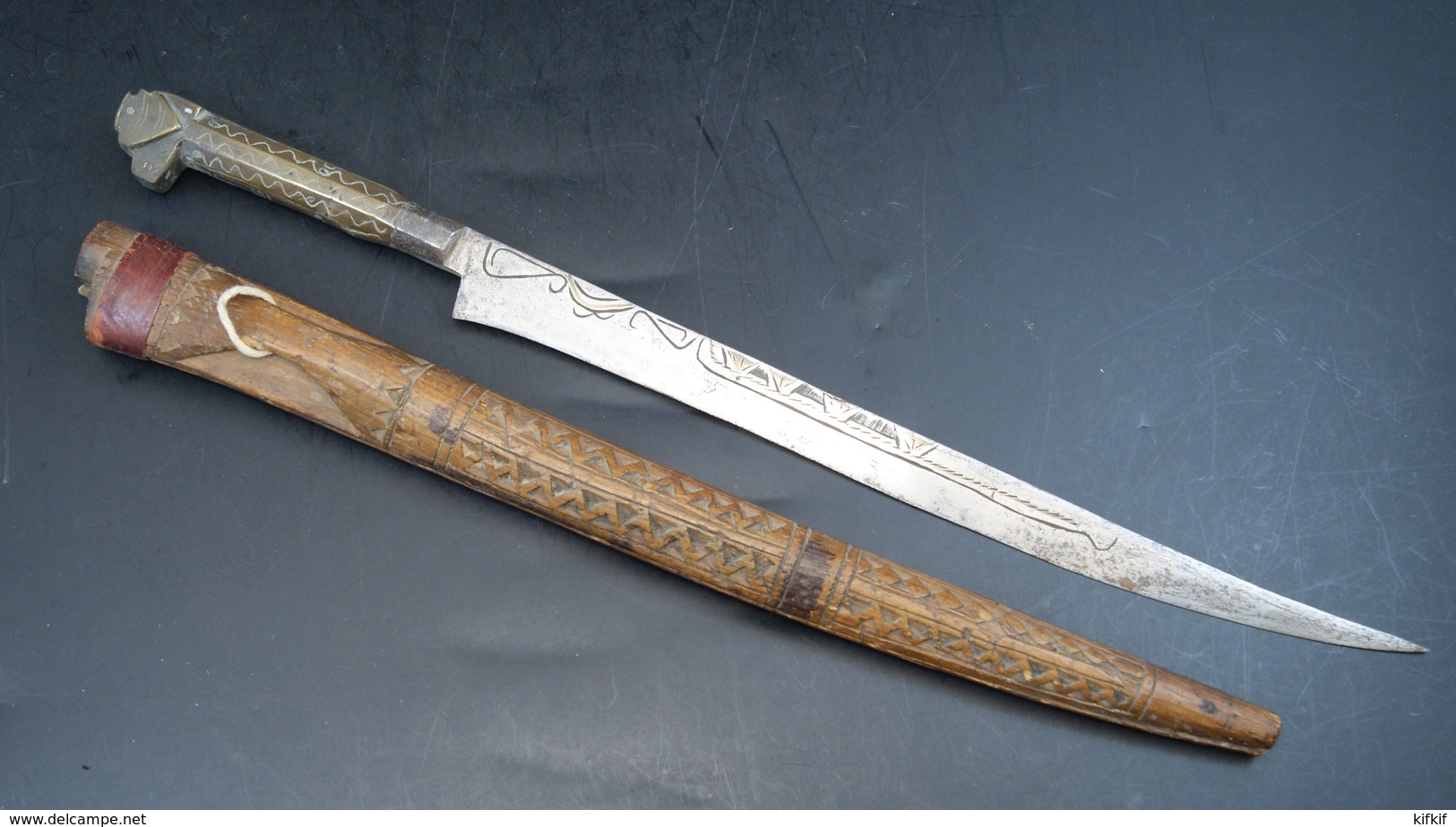 Couteau Poignard African Knife Afrique Du Nord Algèrie Flissa Fourreau Bois - Armes Blanches