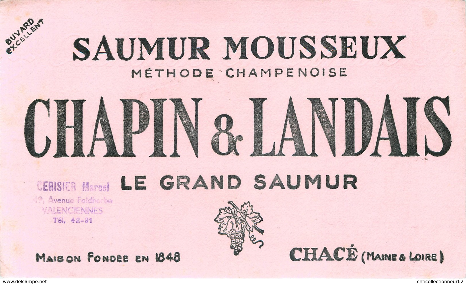 Buvard Ancien SAUMUR MOUSSEUX - METHODE CHAMPENOISE - CHAPIN ET LANDAIS - CHACE - Liqueur & Bière