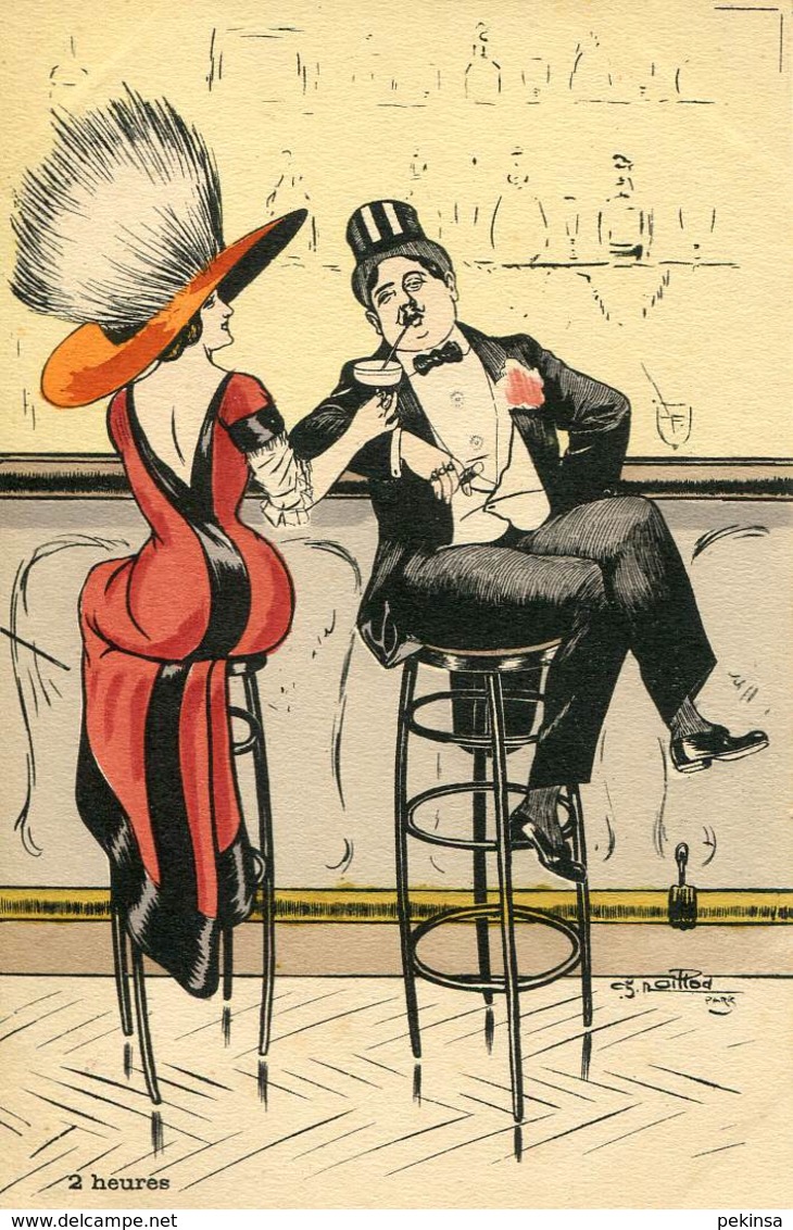 SEXY BEAUTY AND MAN DRINK COCKTAILS FINE OLD Postcard NAILLOD - Naillod