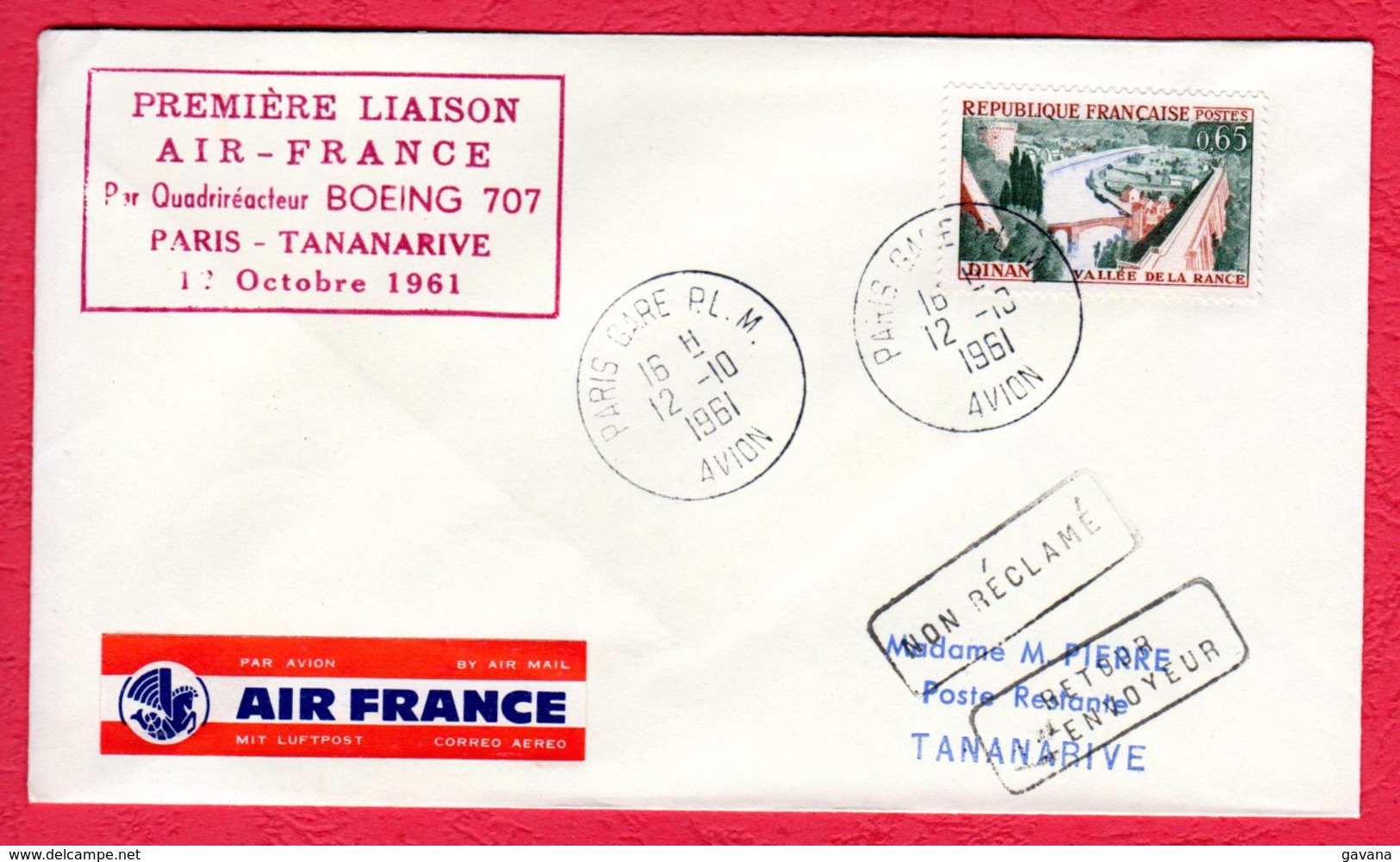 Première Liaison AIR-FRANCE Par Quadriréacteur BOEING 707 - PARIS - TANANARIVE Le 12 Octobre 1961 - 1960-.... Covers & Documents