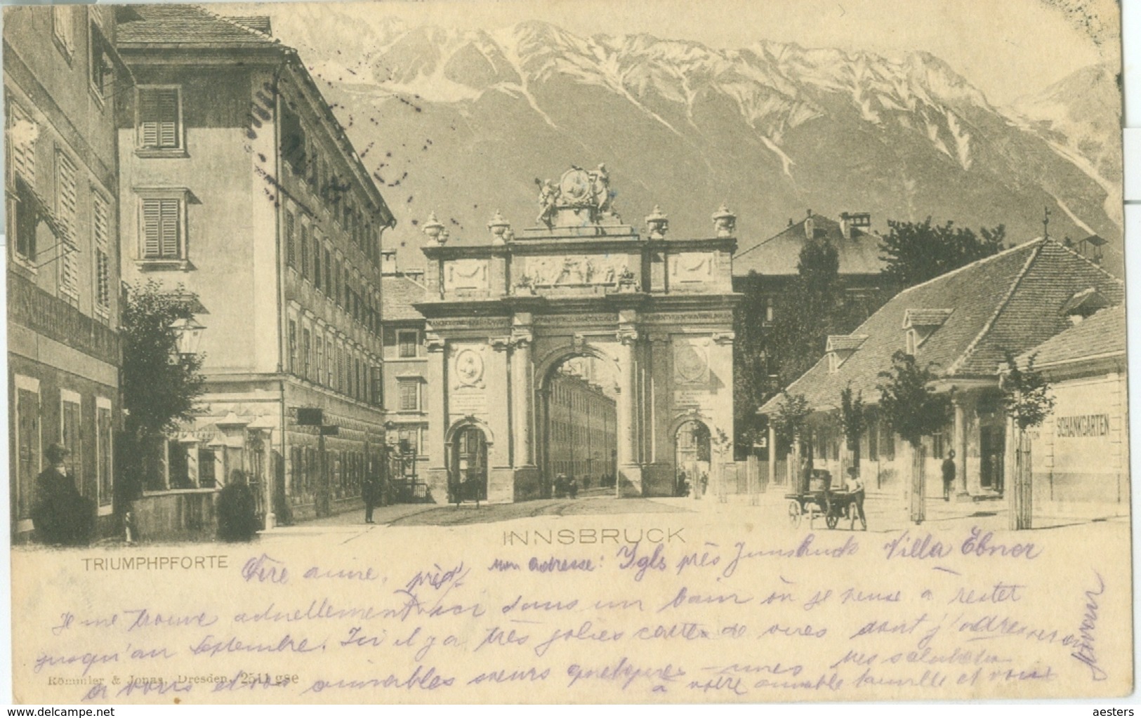 Innsbruck 1900; Triumphpforte (mit Nordkette) - Gelaufen. (Römmler & Jonas - Dresden) - Innsbruck