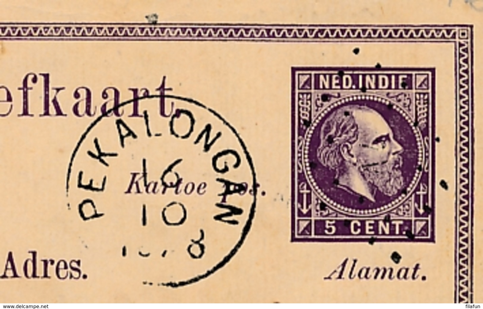 Nederlands Indië - 1878 - 5 Cent Willem III Briefkaart G1 Van Rond- En Puntstempel PEKALONGAN Naar Samarang - Nederlands-Indië