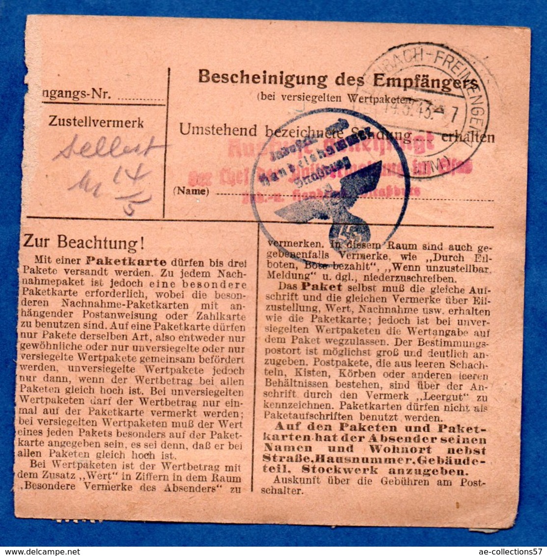 Colis Postal  -  Départ Hagenau  -  12/5/1943 - Lettres & Documents