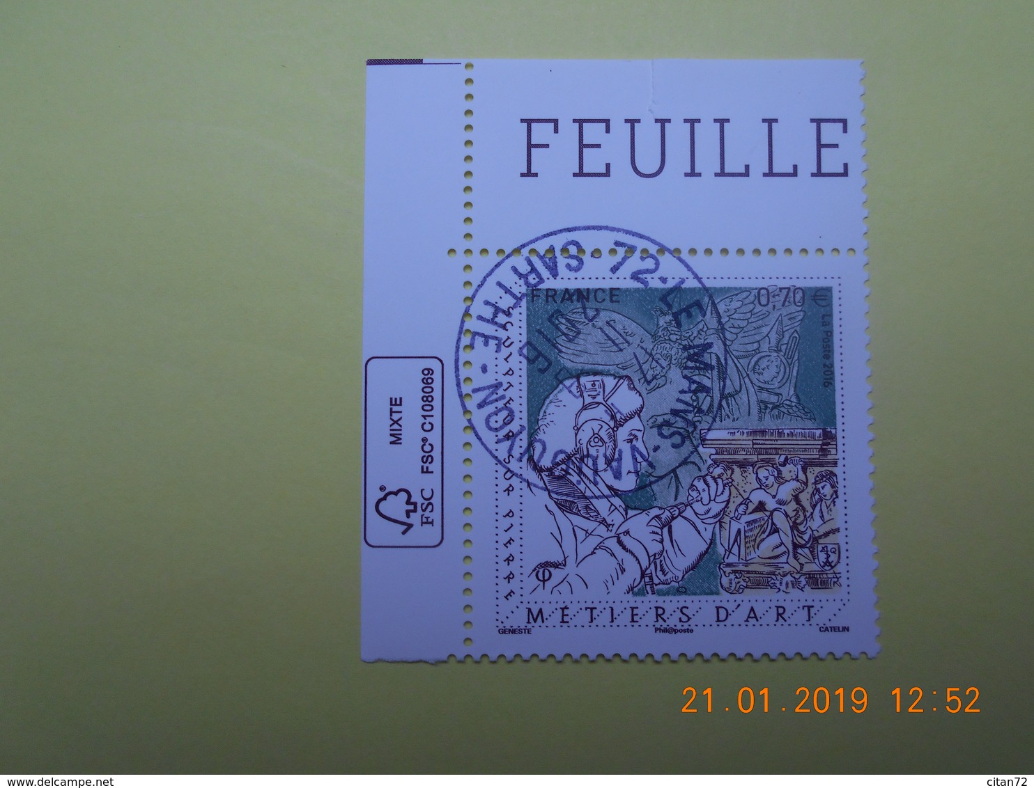 FRANCE 2016 YTN° 5040  SCULPTEUR SUR PIERRE  Timbre Neuf Oblitéré Cachet Rond  Coin De Feuille - Used Stamps