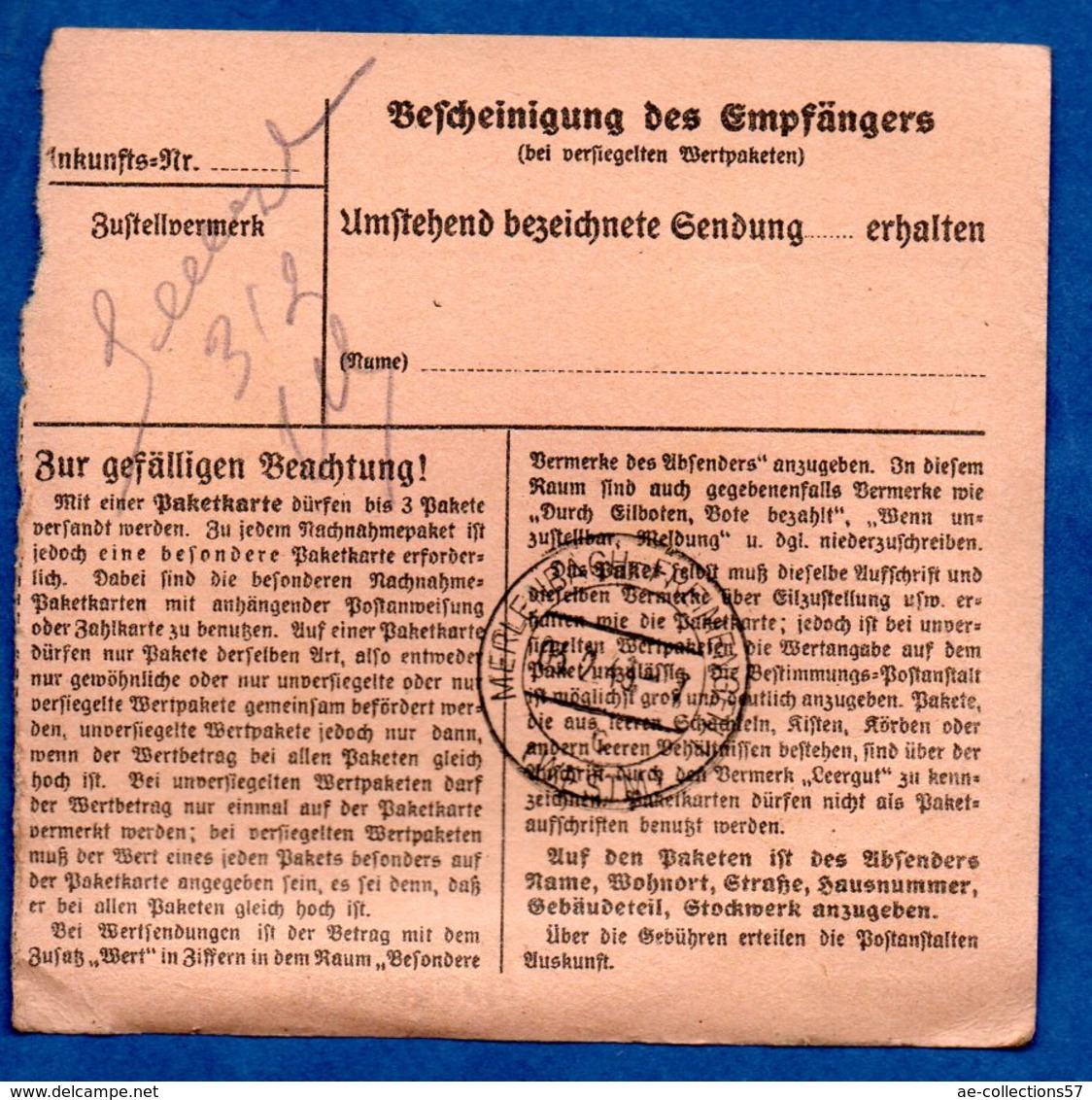 Colis Postal  -  Départ Niederweiler --  03/2/1943 - Lettres & Documents