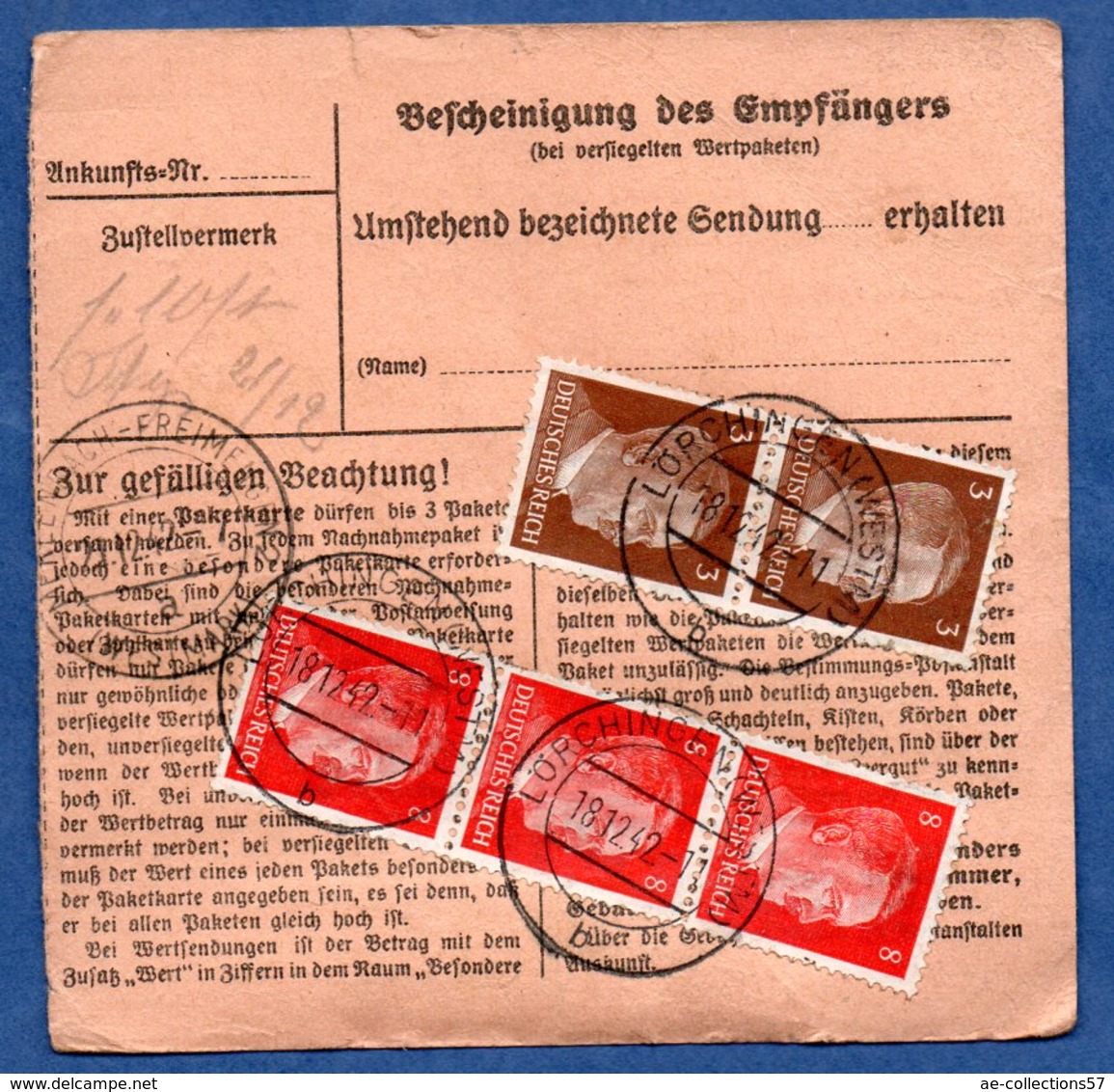 Colis Postal  -  Départ Lörchingen  --18/12/1942 - Lettres & Documents