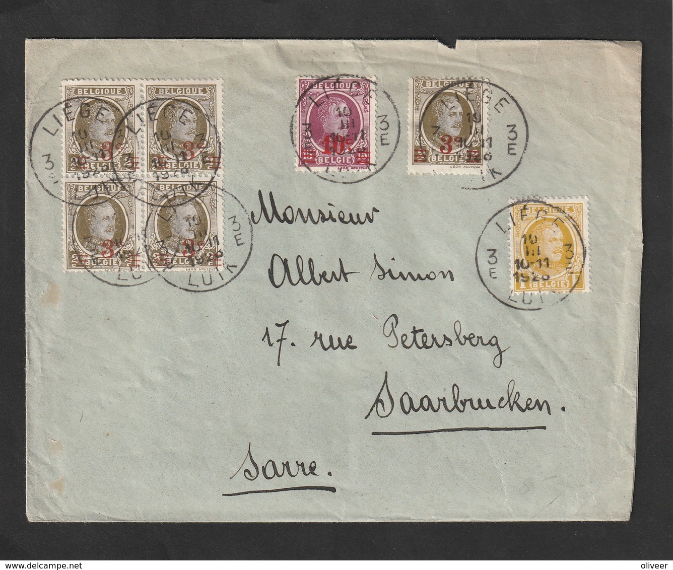 Houyoux Diverse Waarden Op Brief Van Liège Naar Duitsland - 1922-1927 Houyoux