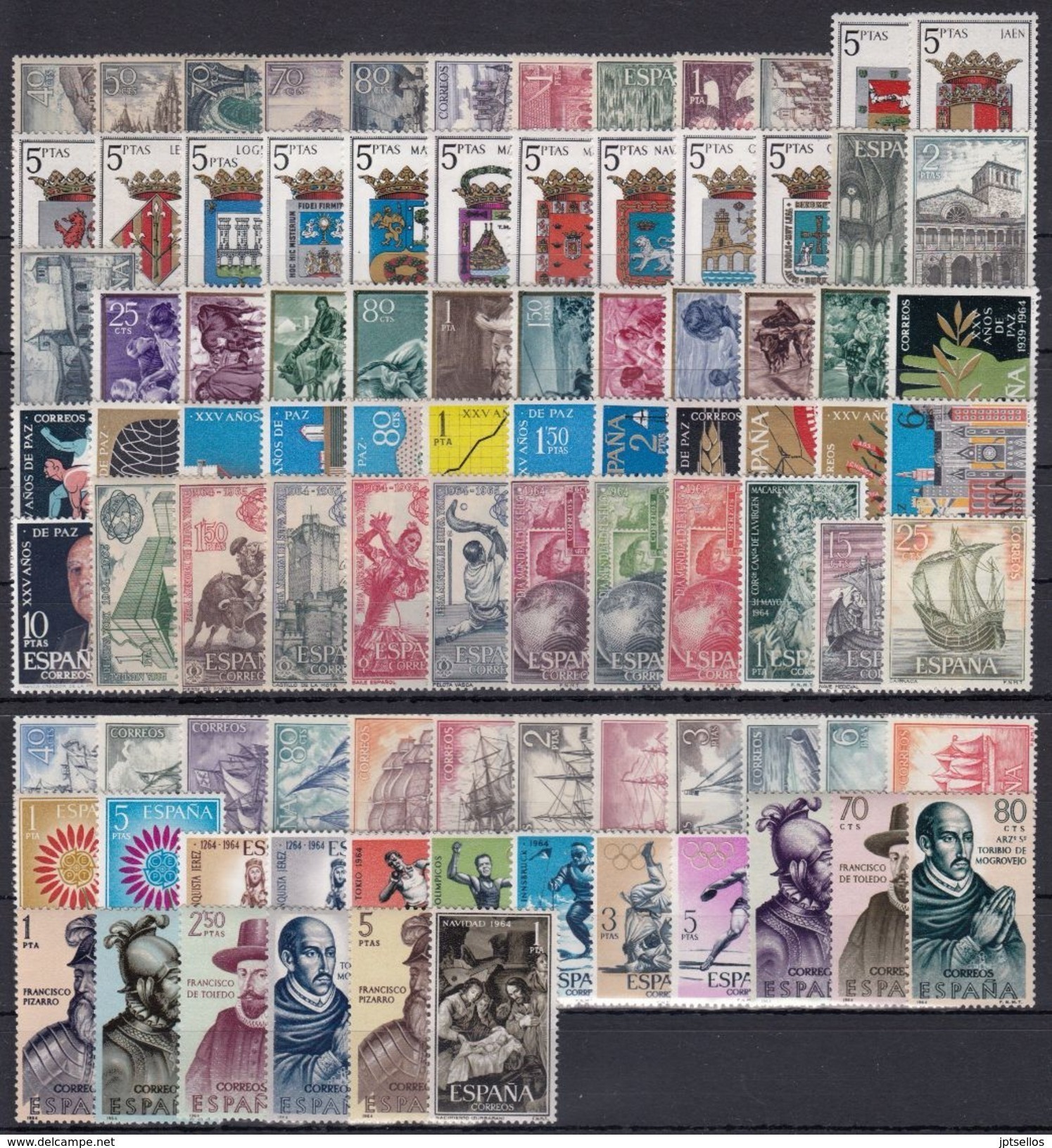 ESPAÑA 1964 Nº 1541/1630 AÑO NUEVO COMPLETO CON ESCUDOS,90 SELLOS - Años Completos