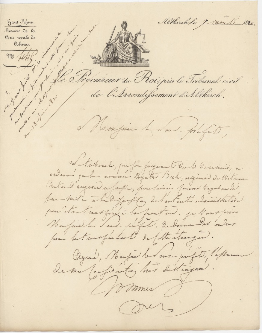 Passeport Canton Argovie 1816 LAUFENBURG WITTNAU Généalogie Buh Agatha + Héraldique Altkirch Procès - Documents Historiques