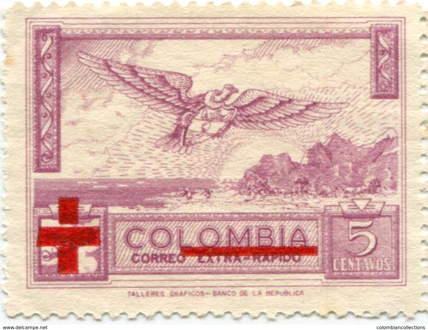 Lote CR14, Colombia, 1954, Sello, Stamp, Cruz Roja, Red Cross, Resello, Over Printed In Carmine, Bird - Colombia