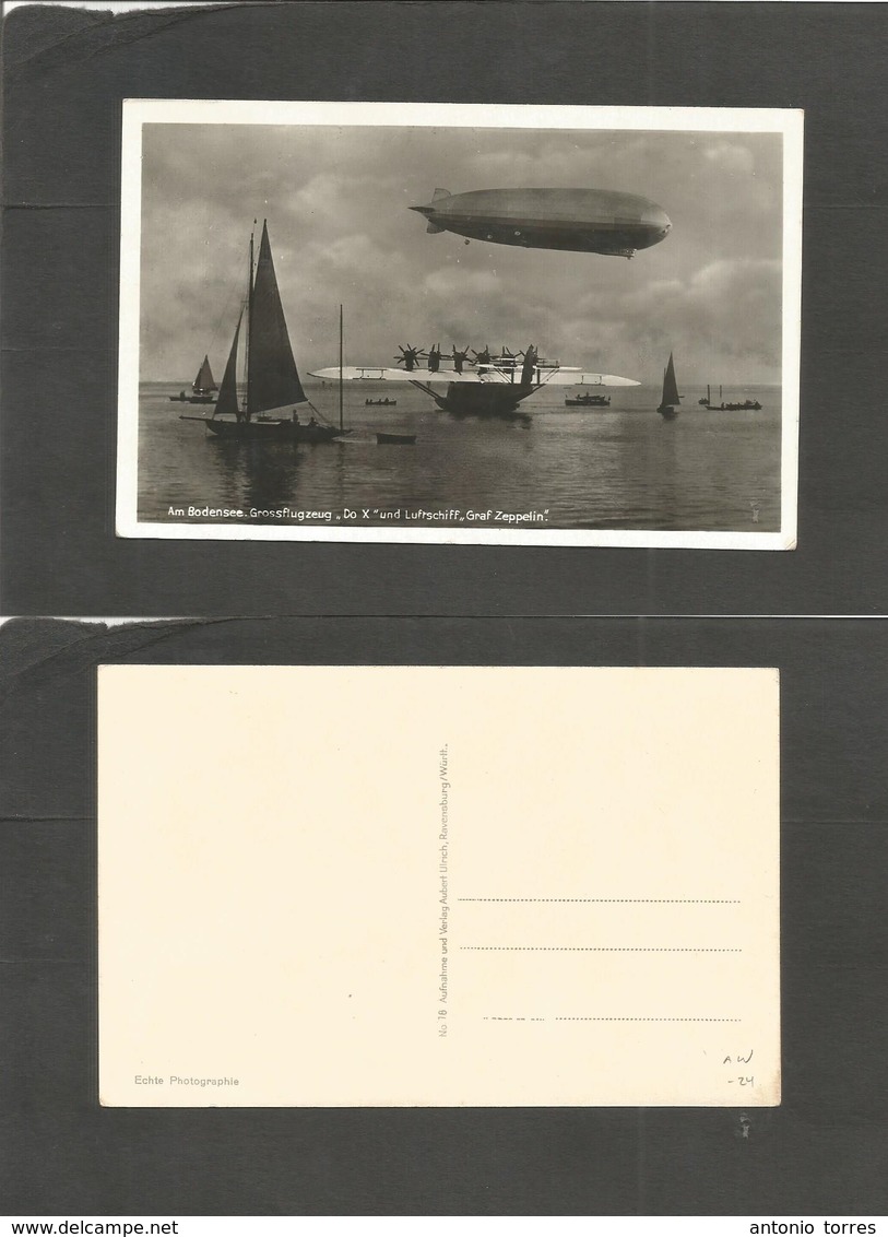 Airmails - World. C. 1920s. Graff Zeppelin + DO-X. Real Photo Card. Am Bodensee. Uncirculated. Very Scarce Together. - Otros & Sin Clasificación
