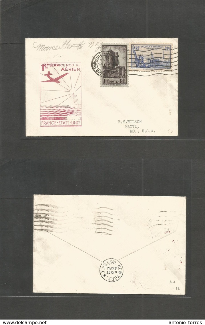 Airmails - World. 1939 (24 May) FRANCE - USA. First Air Flight (27 May) Red Cachet. - Other & Unclassified