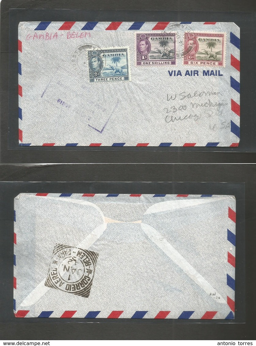 Airmails - World. 1941 (14 Dec) Gambia - USA. First Flight. Special Cachet Multifkd Envelope. Reverse Transit. Belen - P - Andere & Zonder Classificatie