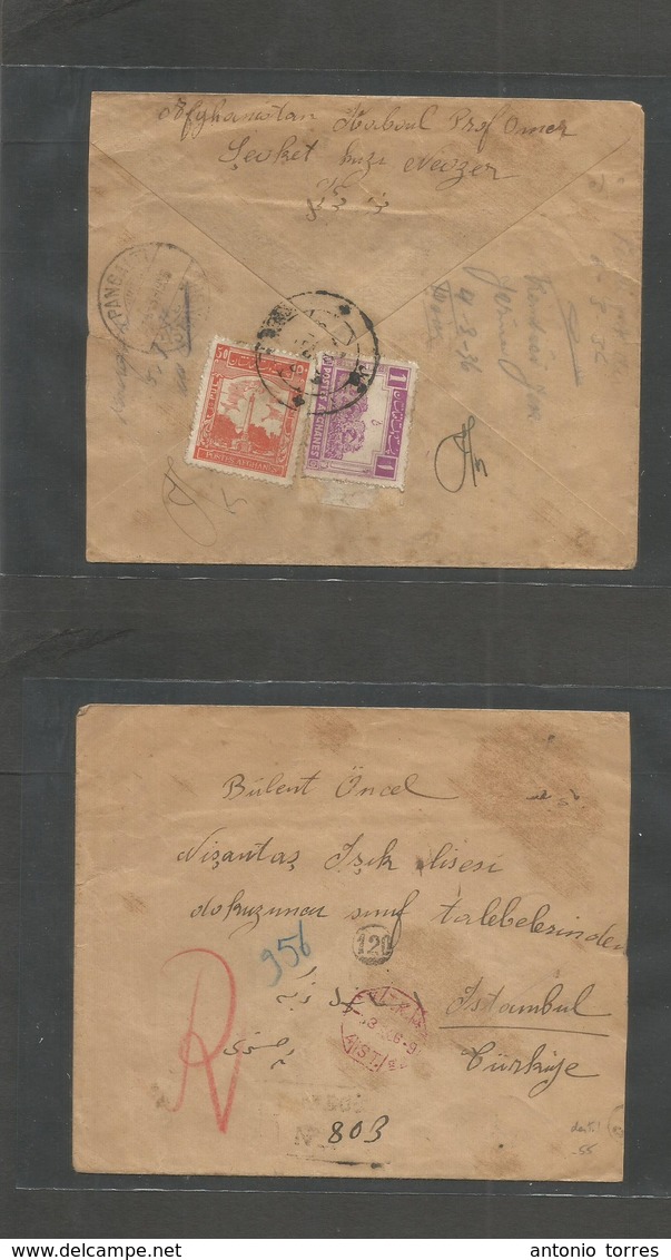 Afghanistan. 1936 (Feb) Kaboul - Turkey, Pangalti (4 March) Registered Reverse Multifkd Envelope + R-cachet + Arrival Ma - Afghanistan