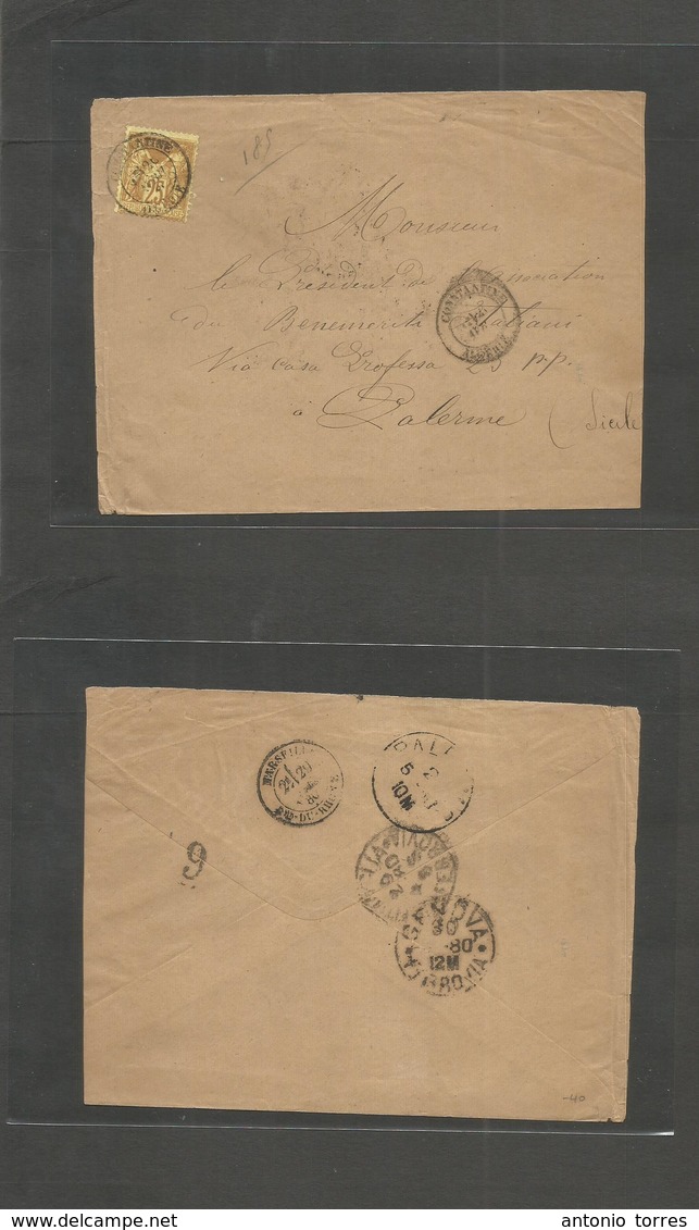 Algeria. 1880 (26 April) Constantine - Italy, Palermo, Sialy (2 May) Via Marseille - Genova. TPO Fkd Env. France Sage 25 - Argelia (1962-...)