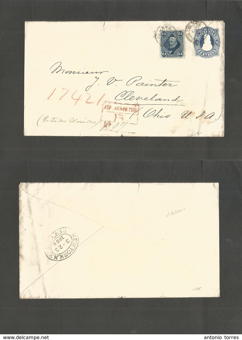 Argentina - Stationery. 1888 (23 March) Exped Nº2 - USA, Cleveland, OH (23 March) Registered 24c Blue Stat Env + Adtl 24 - Otros & Sin Clasificación