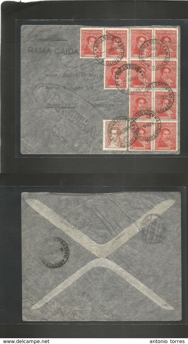 Argentina - Xx. 1936 (4 May) Distrito 4 - Denmark, Cph (11 May) Via Condor + "RAMA CAIDA" Stline. Multifkd Envelope. Esp - Andere & Zonder Classificatie