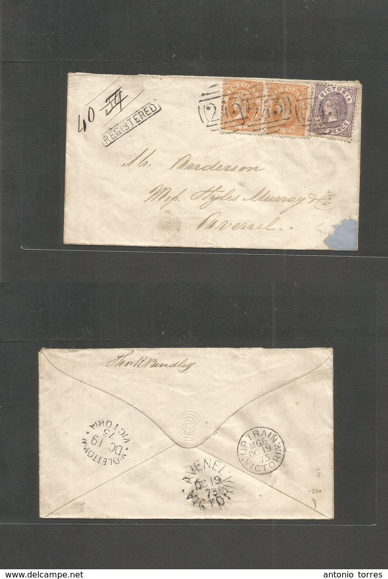 Australia. 1873 (Dec 19) Victoria, Violet Town - Wellington - Avenel. Registered Local Multifkd Envelope. Reverse TPO Up - Andere & Zonder Classificatie