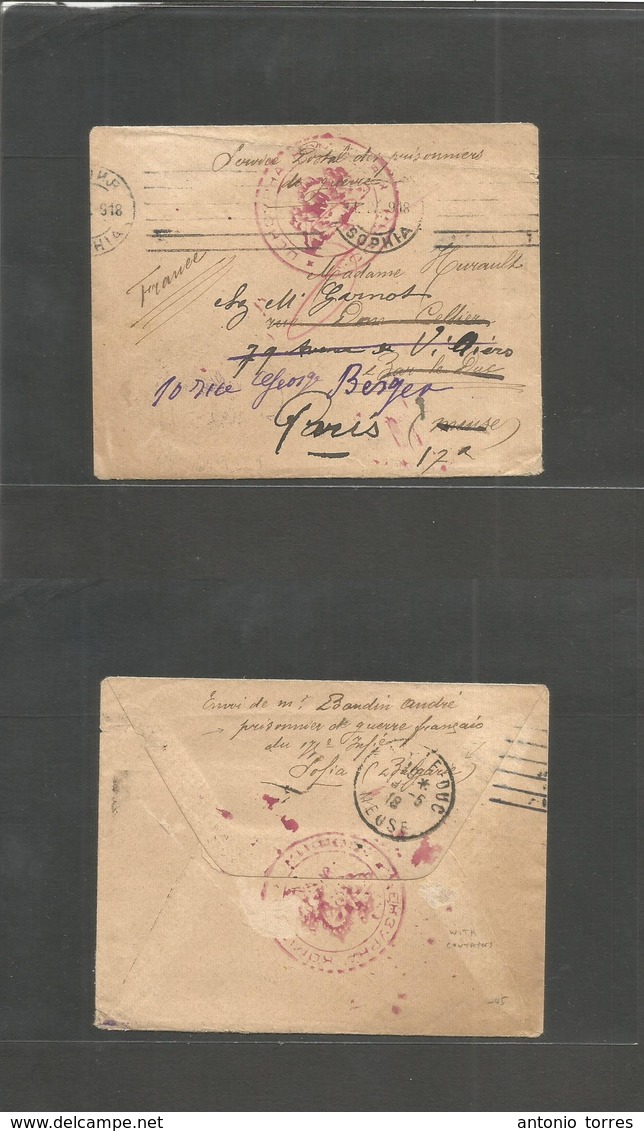Bulgaria. 1918. French POW In Bulgaria. Multifkd Envelope + Red Cachet. Scarce Item. - Otros & Sin Clasificación