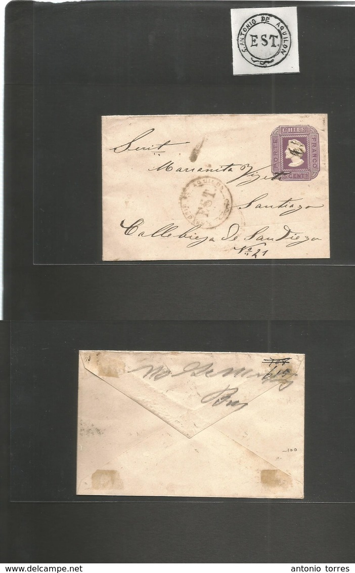 Chile - Stationery. C. 1876-7. San Antonio De Aquilon Estación - Santiago 5c Intense Lilac On Plain Ivory Paper. Fine An - Chili