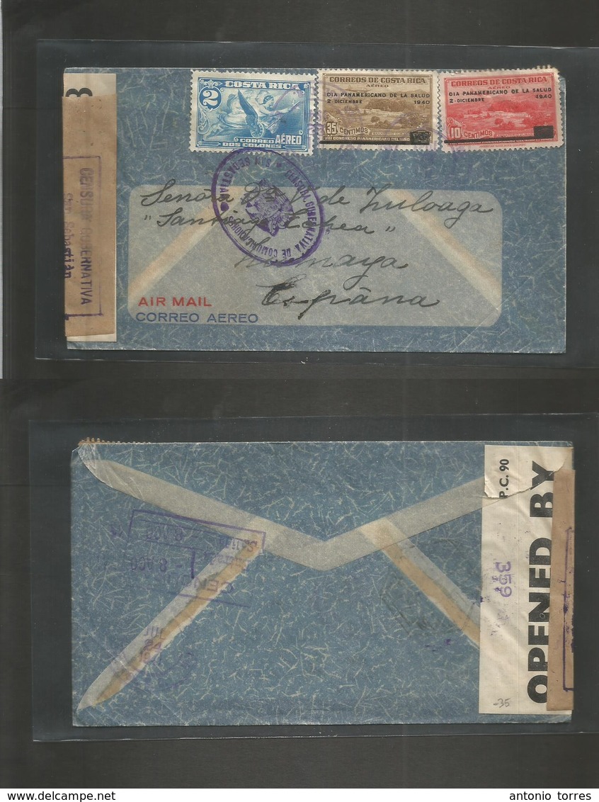 Costa Rica. 1941 (22 July) San Jose - Spain, C/o Sra Zuloga, Zumaya, Santiago Echea. Air Multifkd Envelope At 2,45 Sales - Costa Rica
