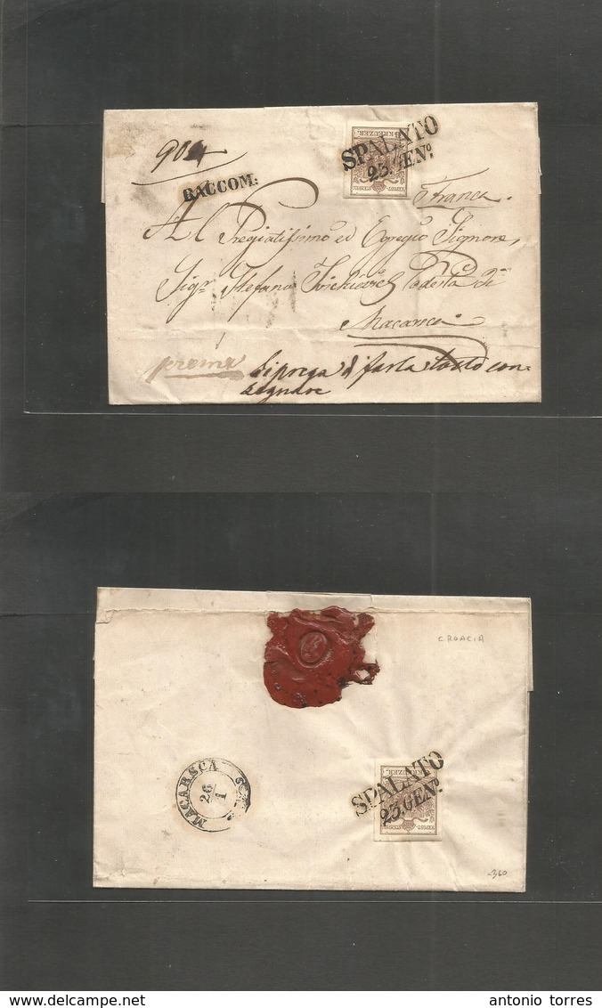 Croatia. 1857 (23 Jan) Austrian Postal Administration. Spalato - Macarsca (26 Jan) Registered 12 Kr Rate (6+6 Neros) Stl - Kroatië