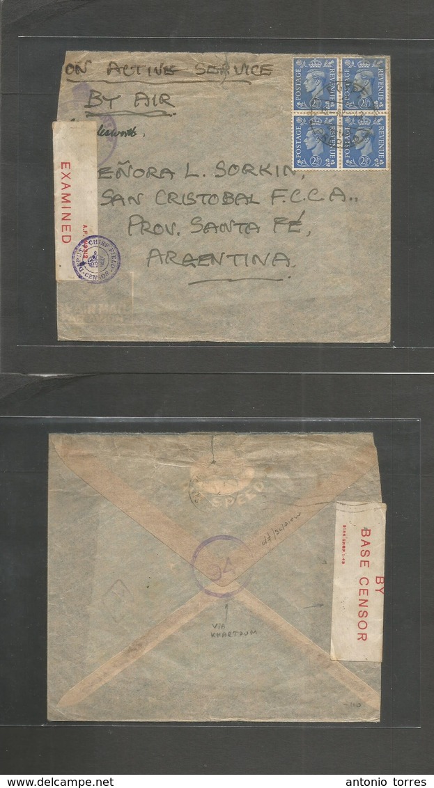 Egypt. 1942 (15 Apr) WWII. Air GB Multifkd OAS Usage To Argentina, Santa Fe, San Cristobal With Palestine British Censor - Sonstige & Ohne Zuordnung