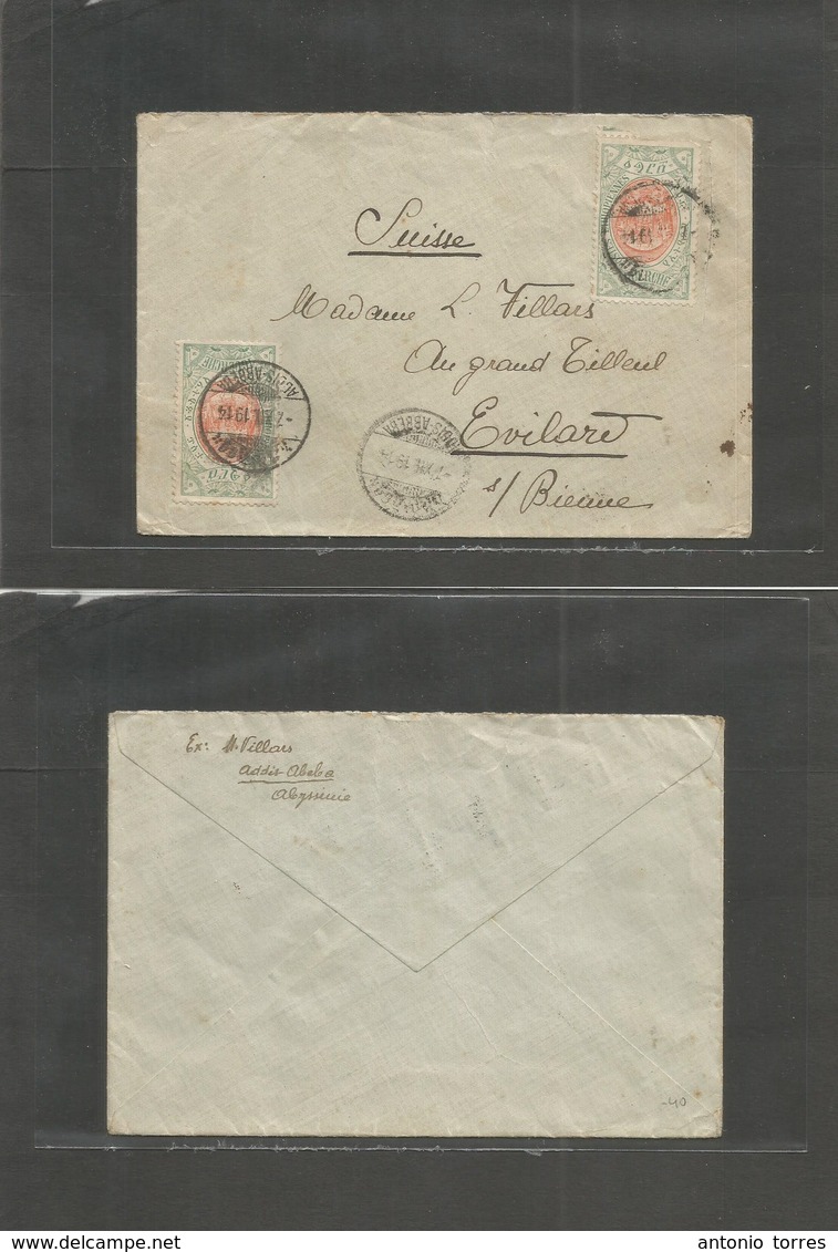 Ethiopia. 1914 (7 Dec) Addis Abeba - Switzerland, Evilard. Multifkd Envelope, Tied Bilingual Cds. Fine. - Ethiopië