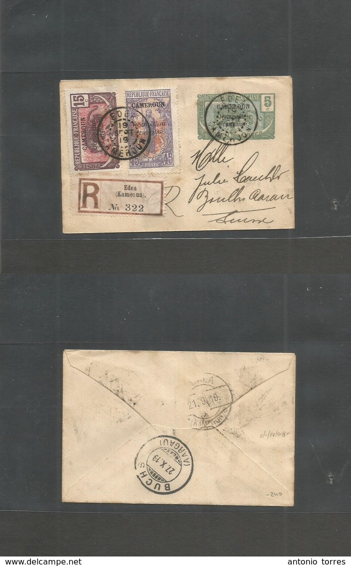 Frc - Cameroun. 1919 (19 Sept) French Occup Ovptd. Edea - Switerland, Buchs (27 Oct) Small Registered 5c Green Stat Env  - Sonstige & Ohne Zuordnung