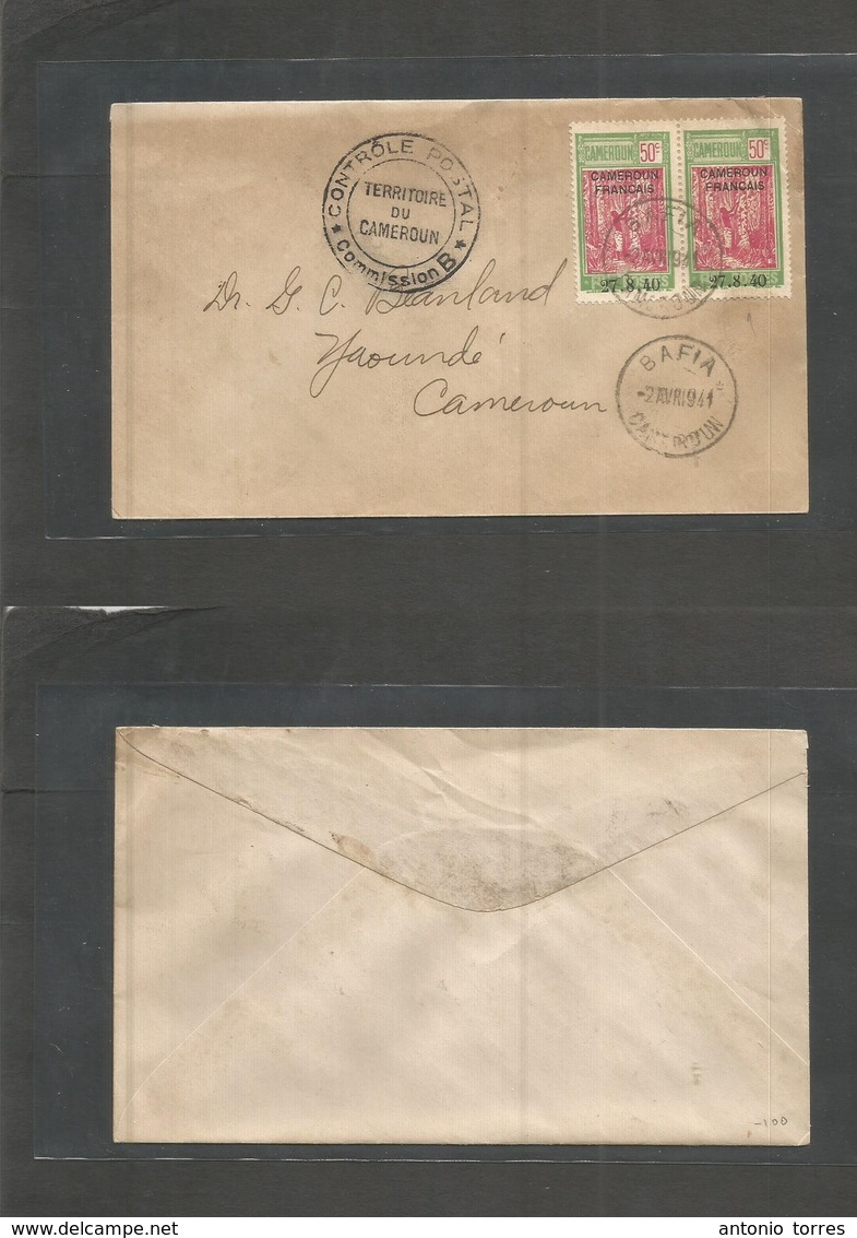 Frc - Cameroun. 1941 (2 April) 27.8.40 Overprint. Bafia - Yaounde. Fkd Env + Censored. Very Rare Comercial Usage. - Sonstige & Ohne Zuordnung