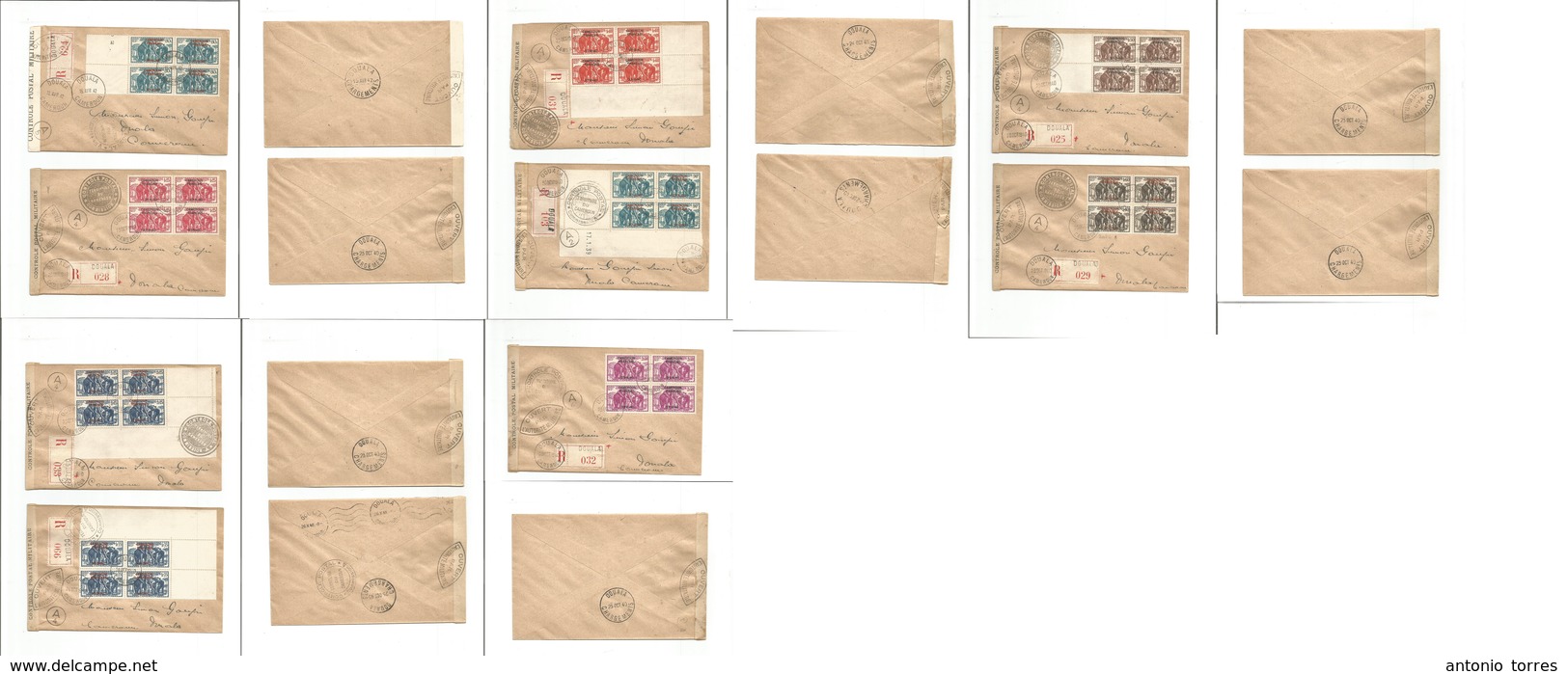 Frc - Cameroun. 1942 (15 April) 27.8.40 Ponola Local Usage. Selection Of 9 Complete Covers With Blocks Of Four Usages Ov - Andere & Zonder Classificatie