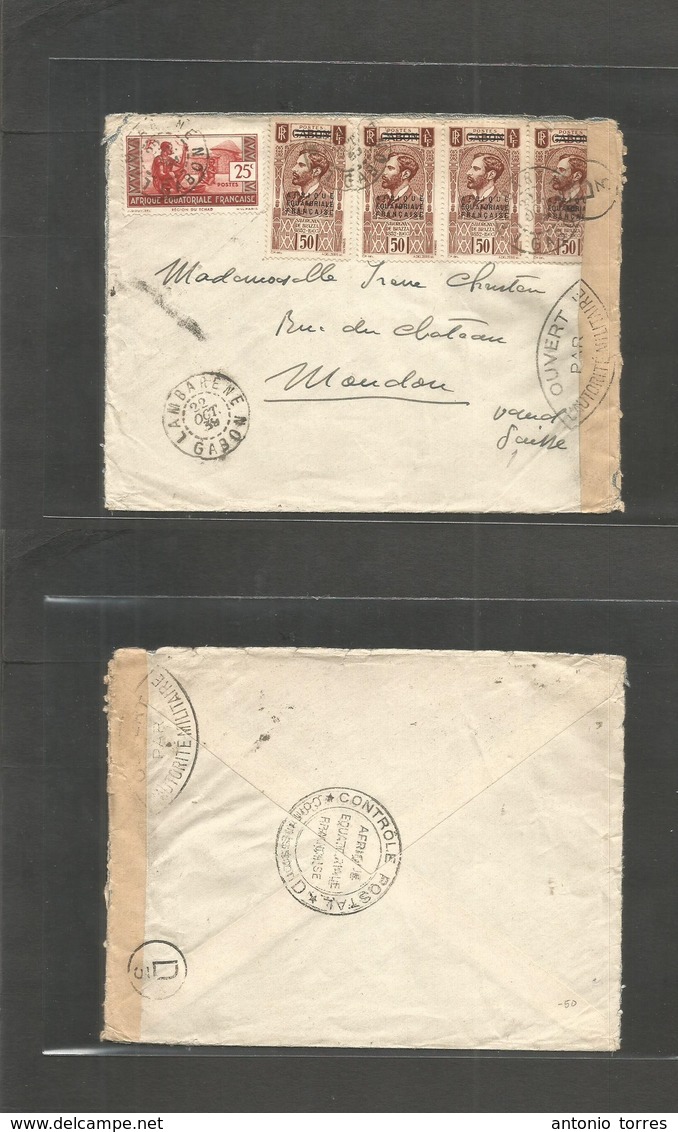 Frc - Gabon. 1939 (22 Oct) AEF. Lambarene - Switzerland, Mondon. Multifkd Ovptd Issue Censored Envelope. Fine. - Sonstige & Ohne Zuordnung