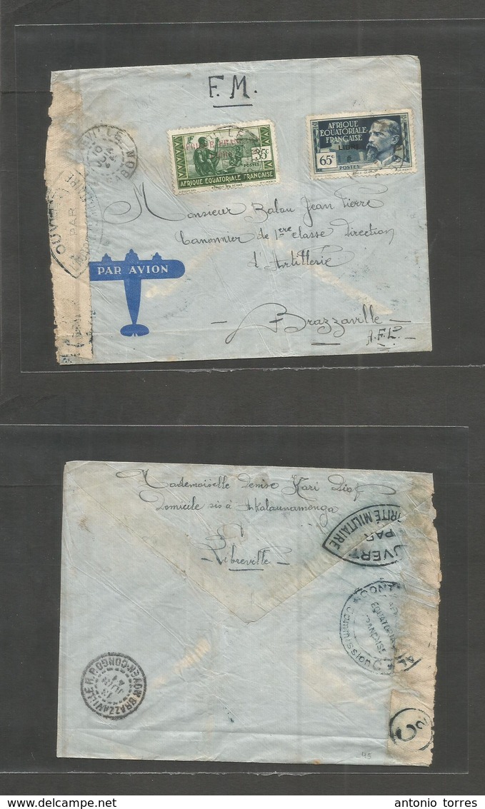 Frc - Gabon. 1941 (10 June) AEF (FRANCE) LIBRE. Libreville - Brazzaville (13 June) FM Multifkd Airmail Rate Censored Env - Sonstige & Ohne Zuordnung