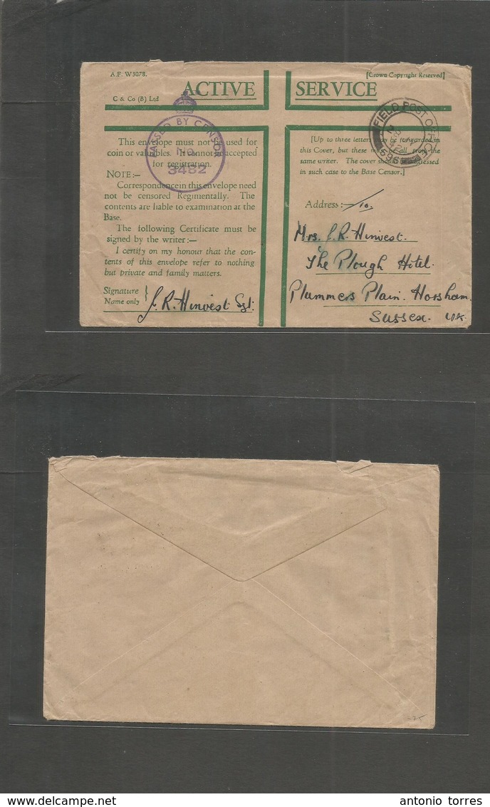 Frc - Madagascar. 1942 (5 May) British Invasion. OAS, Green Envelope. Field PO 596 - UK, Sussex Censor + Stampless. Ex - - Andere & Zonder Classificatie