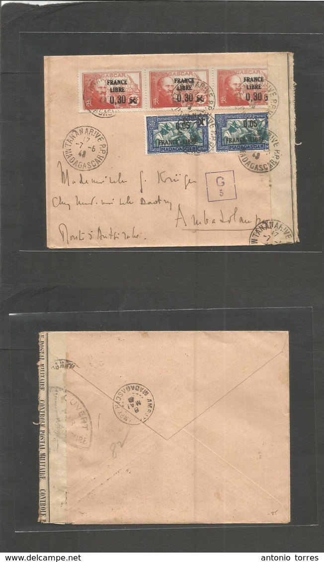 Frc - Madagascar. 1943 (7 May) France Libre. Tananarive - Ambatolampy (8 May) Multifkd Local Censored Usage Envelope Wit - Andere & Zonder Classificatie