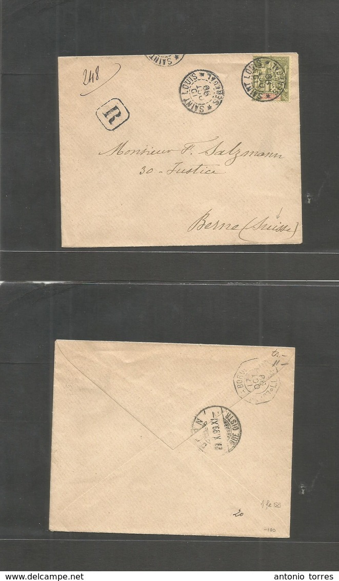 Frc - Senegal. 1899 (10 Oct) S. Louis - Switzerland, Bern (29 Oct) Registered 1fr Stamps, Cds Fkd Env. VF. - Andere & Zonder Classificatie
