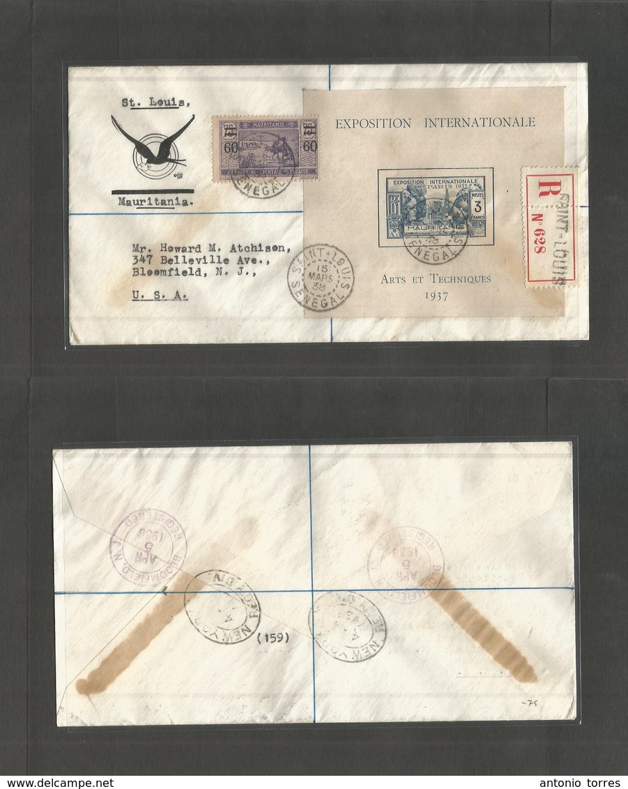 Frc - Senegal. 1938 (15 March) S. Louis - USA, Bloomfield, NJ (4-5 April) Registered Air Multifkd Envelope. Arrival Cach - Andere & Zonder Classificatie