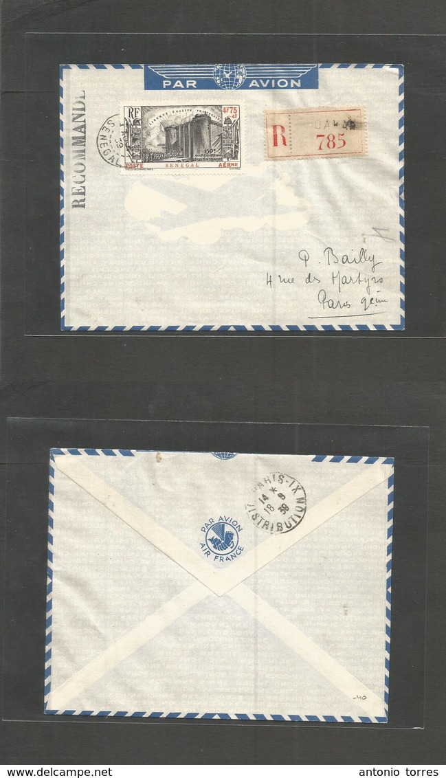 Frc - Senegal. 1939 (14 Aug) Dakar - France, Paris (18 Aug) Registered Air Single 150 Anniv. Bastille Revolution Stamp,  - Sonstige & Ohne Zuordnung