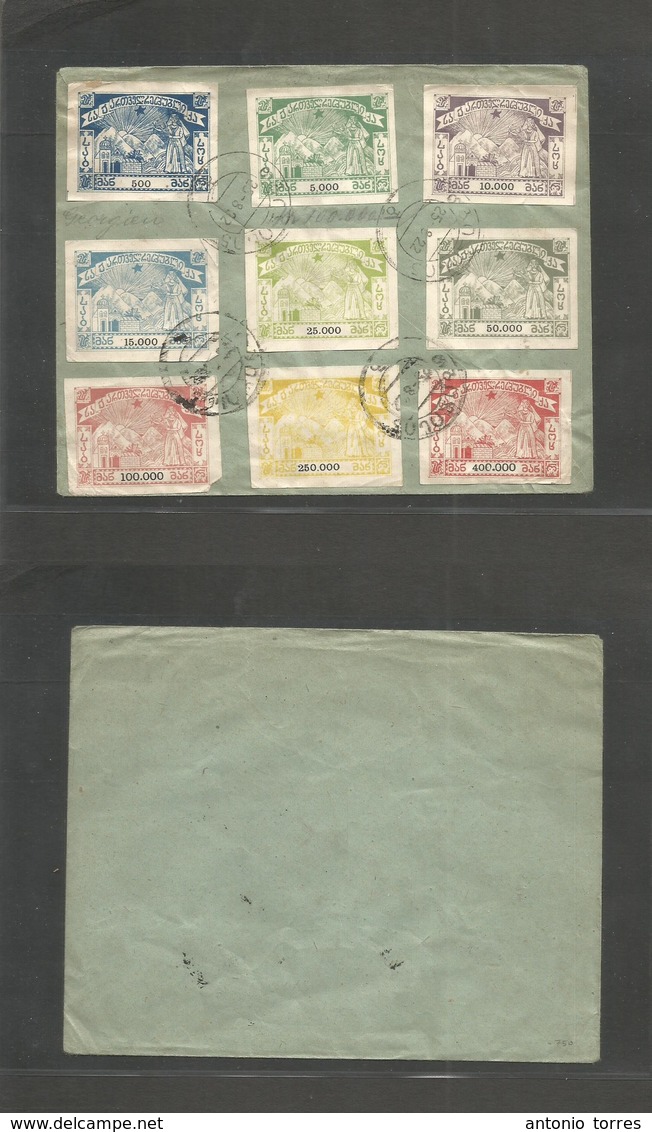 Georgia. 1922 (25 Aug) Early Inflation Days. Envelope Showing Nine Diff Imperf Stamps, Values To 400,000 Tied Cds. Stamp - Georgien