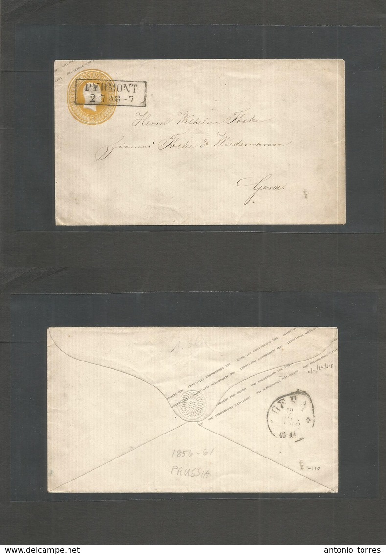 German States-Prusia. C. 1860 (1856-61) Pyrmout - Gera. 3gr Yellow Stat Envelope, Box Village Ds. VF. - Andere & Zonder Classificatie