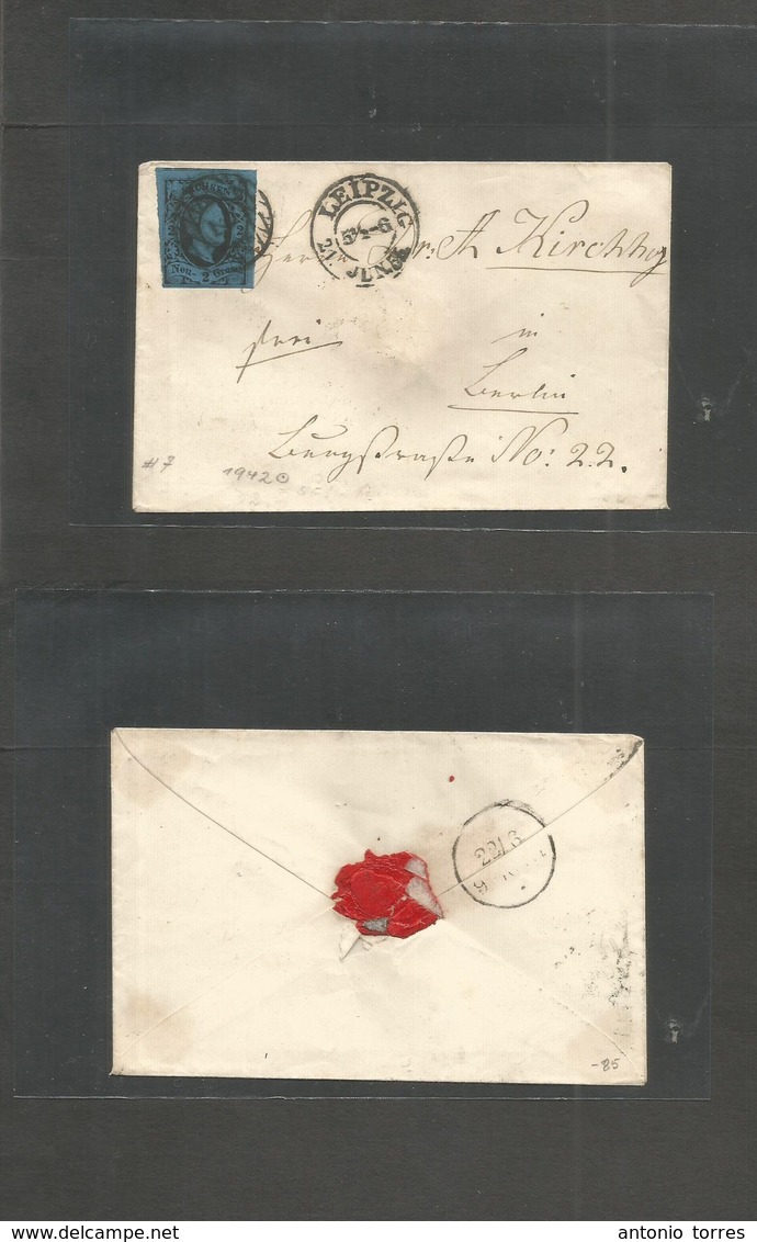 German States-Saxony. 1855 (21 June) Leipzig - Lennlin (22 June) Fkd Env 2gr Black / Bluish, Tied Grill. Fine. - Other & Unclassified