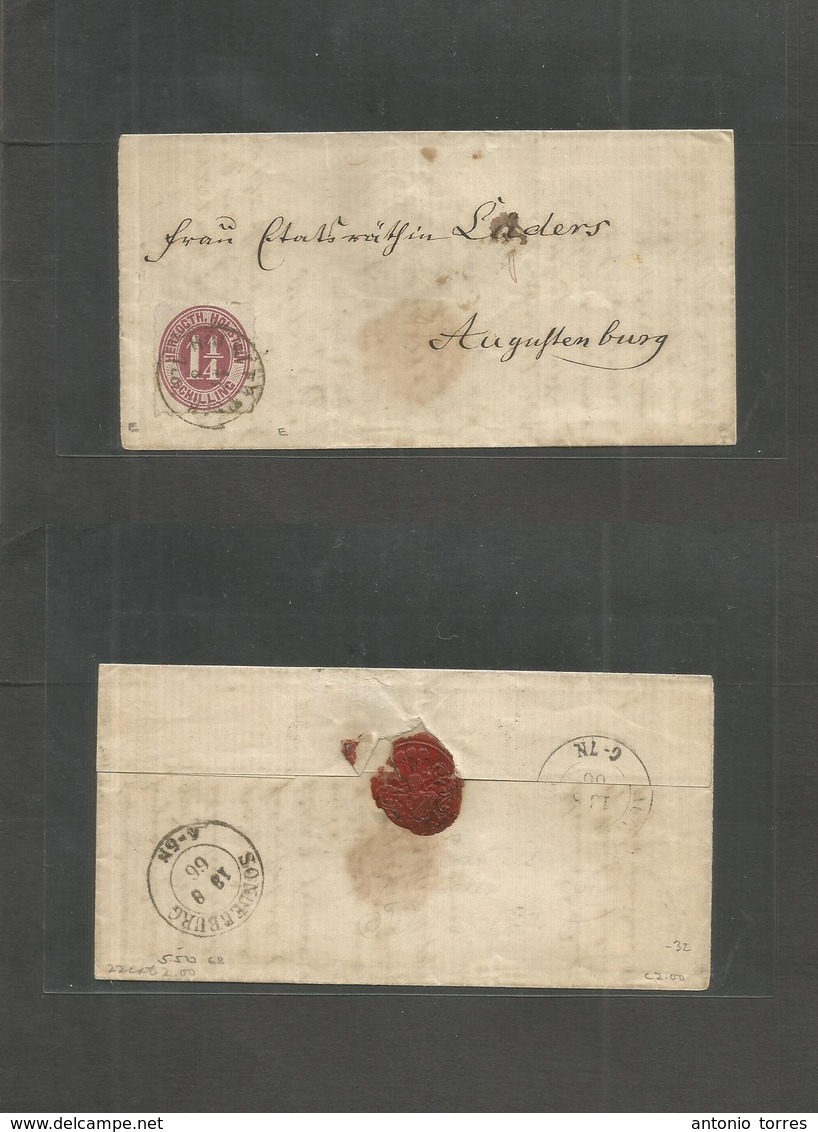 German States - Schleswig Holstein. 1866 (11 Aug) Sonderburg - Augufsenburg (13 Aug) E Fkd 1 1/4 Sch Red Lilac Rouletted - Sonstige & Ohne Zuordnung