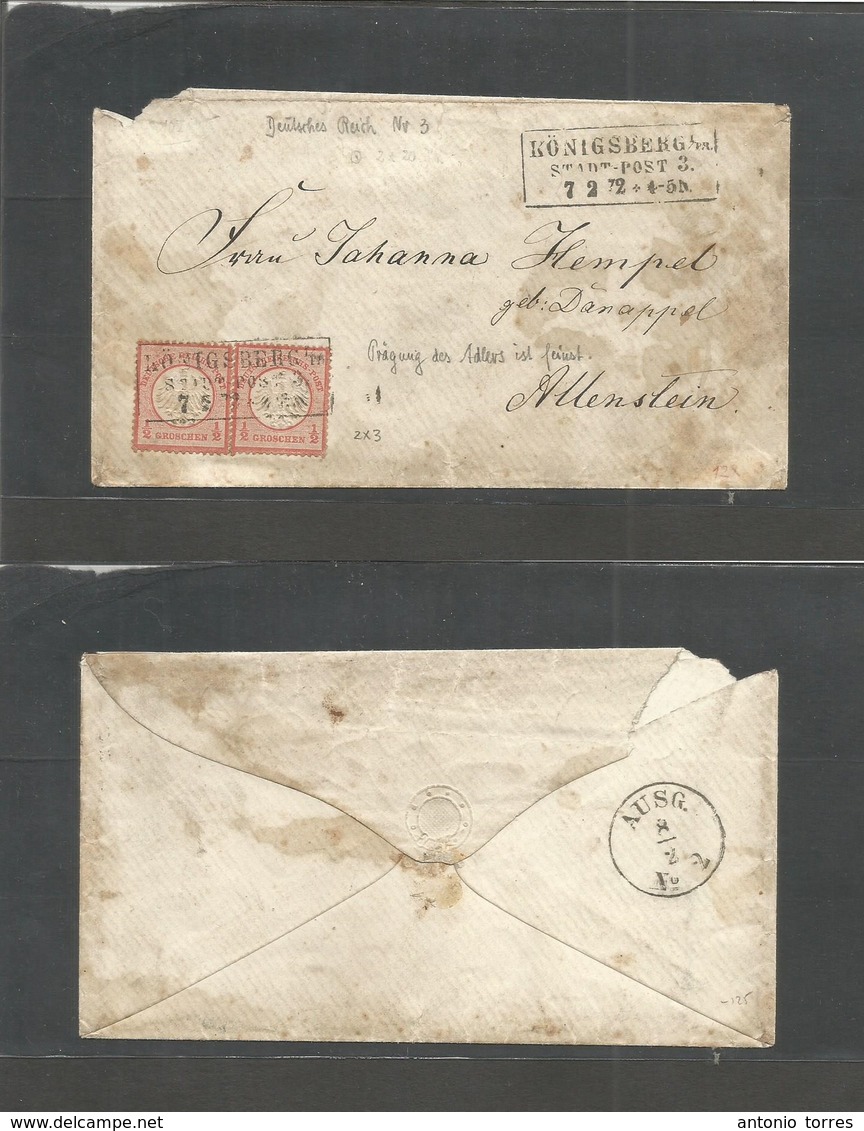 Germany. 1872 (7 Feb) East Prussia. Konigsberg - Allestein (8 Feb). Fkd Env 1/2 Gr Orange Smaill Shield, Tied Box Ds. Ex - Andere & Zonder Classificatie