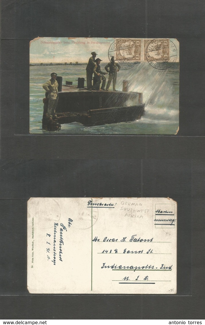 German Col-Swa. 1911 (4 Sept) Keetmanshoop - USA, Indianapolis, Ind. Reverse Multifkd Military Pers Sinnel Card. - Andere & Zonder Classificatie