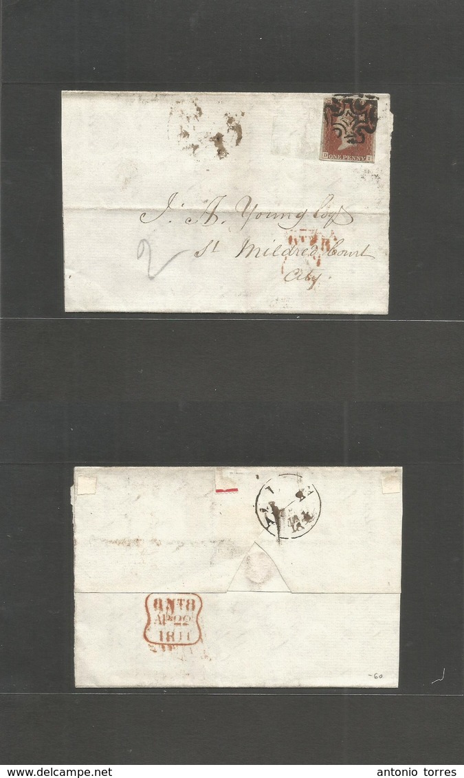 Great Britain. 1841 (21-22 Apr) London Local Usage. E. Franked 1d Red 1841 Issue Complete Margins Tied MC In Black. - ...-1840 Vorläufer