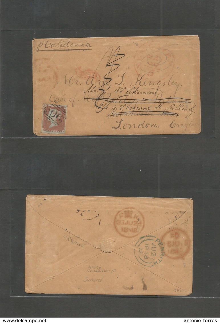 Great Britain. 1848 (May 30) USA, NYC - London (June 18) Fwded To Penrith, Scotland (June 22) With 1841 1d Red / Bluish, - ...-1840 Prephilately